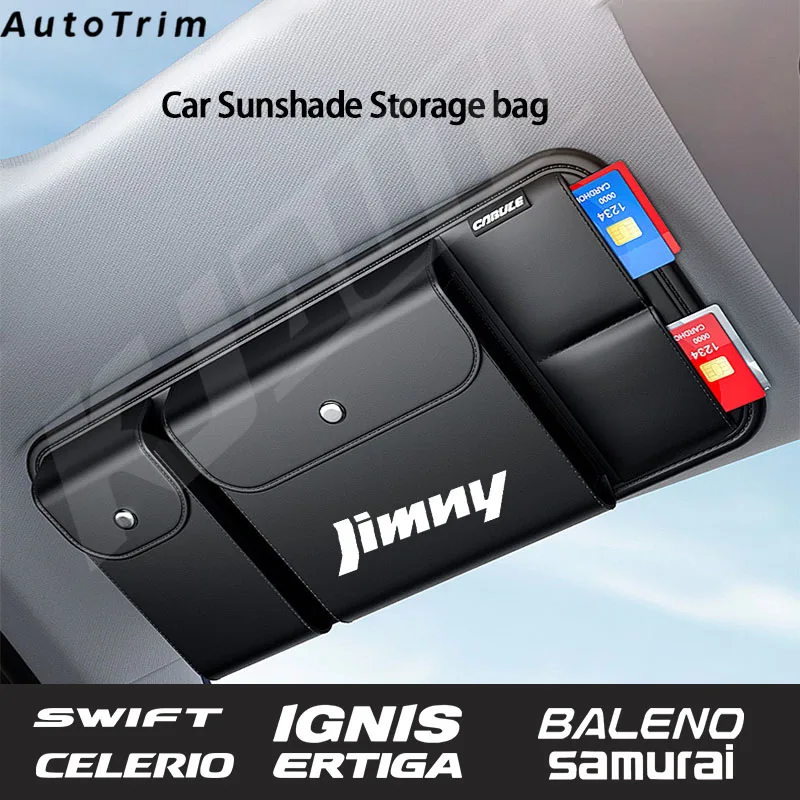 

Luxury Car Sun Visor Organizer Leahter Multi-Pocket Auto Storage Glass Box For Suzuki Jimny Swift Ignis Samurai Celerio Ciaz