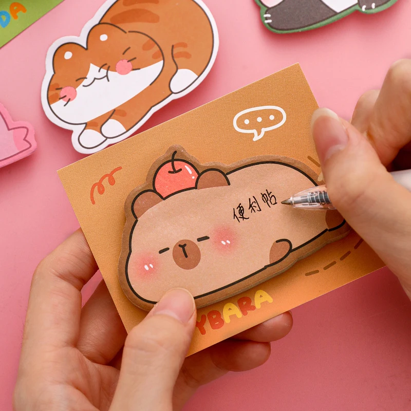 30Sheets Kawaii Cartoon Capybara Bear Animals Sticky Notes To Do List Planner Cute Self-adhesive Sticky Notes School Supplies