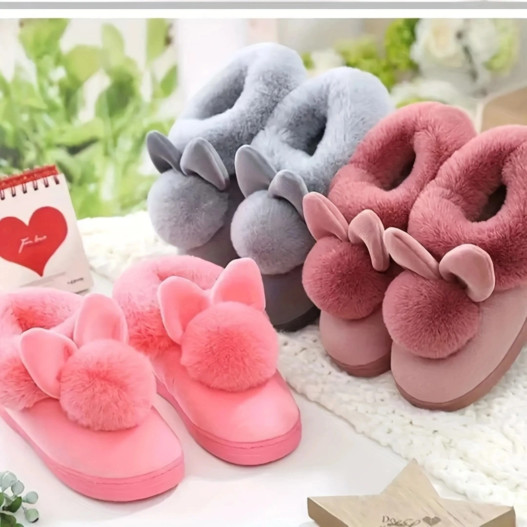 Plush rabbit men and women lovers winter warm wooden floor thickened indoor warm slippers Plush cotton slippers thick bottom, me image 3