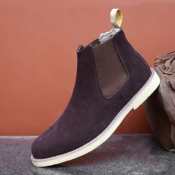 English Style Men's Chelsea Boots Luxurious Wedding Pointed Shoes Winter Classic Men's High Top Cotton Shoes Plush Style