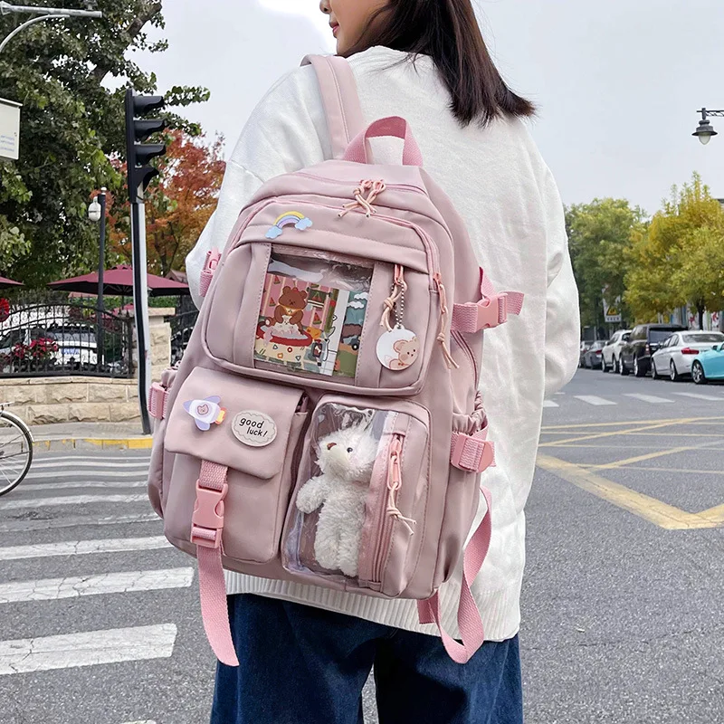 New Cute Nylon Backpack Suitable for Young Girls, Female Students, and Ladies, Multi-Pocket Student Backpack