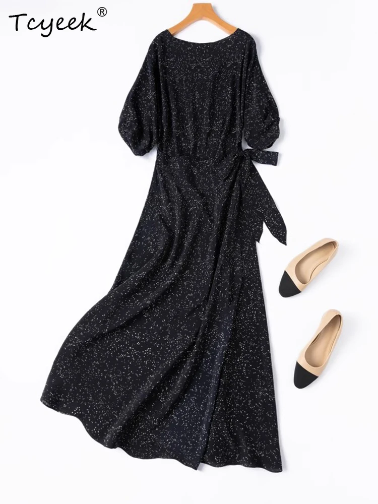

Tcyeek 100% Real Mulberry Silk Party Dress Summer Clothes Long Dress for Women Elegant Womens Dresses 2026 Print Vestidos Mujer