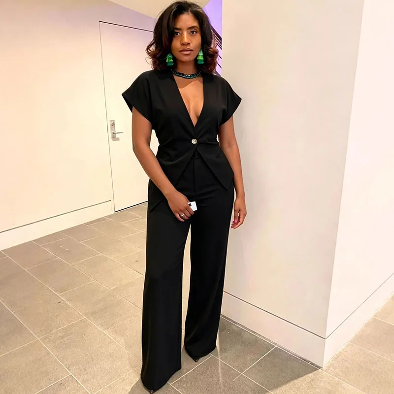 Doyerl Elegant Fashion Two Piece Set Women Matching Sets Office Lady Workwear Single Button Blazer Coat and Wide Leg Pant Suits