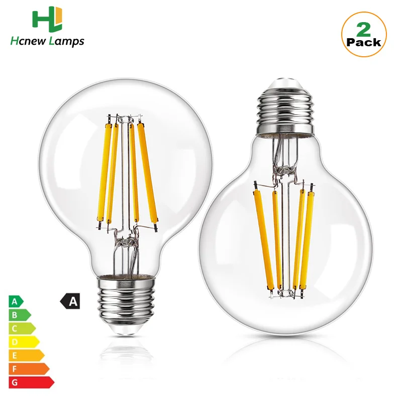 

2pcs Vintage Led Filament Bulb G80 Energy Saving Class A Edison Globe Light Lamps 4W 860lm 2700K Clear Glass E27 Base Ball Bulbs