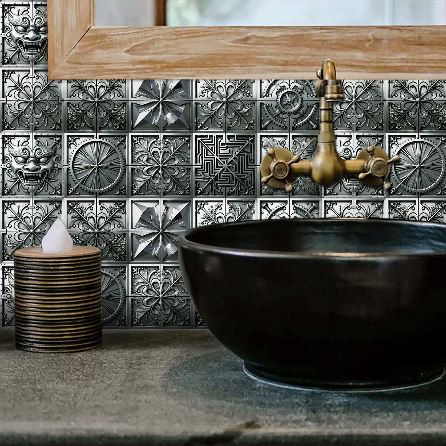 Cyberpunk Industrial Style Tiles Sticker Kitchen Backsplash Oil-proof Cupboard Washbasin Peel & Stick Waterproof Art Wall Decals view 5