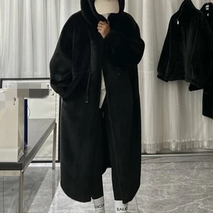 LAUTARO Winter Langes übergroßes heißes Grosso Blau weiß süßer gefälschter weiblicher Haut mit Capuz 2022 lässige lockere koreanische Mode im koreanischen Stil 12 Hauptverkäufe Casaco Winterblau Winter - №9