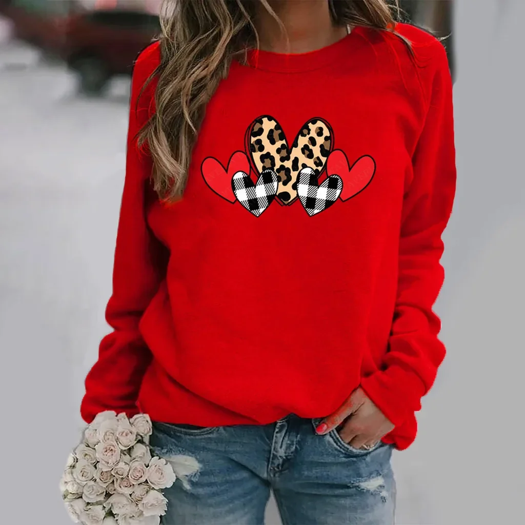Valentine\'s Day Love Printed Crewneck Hoodie Women\'s Dress Sweatshirt Aesthetic Sweatshirts Streetwear Women