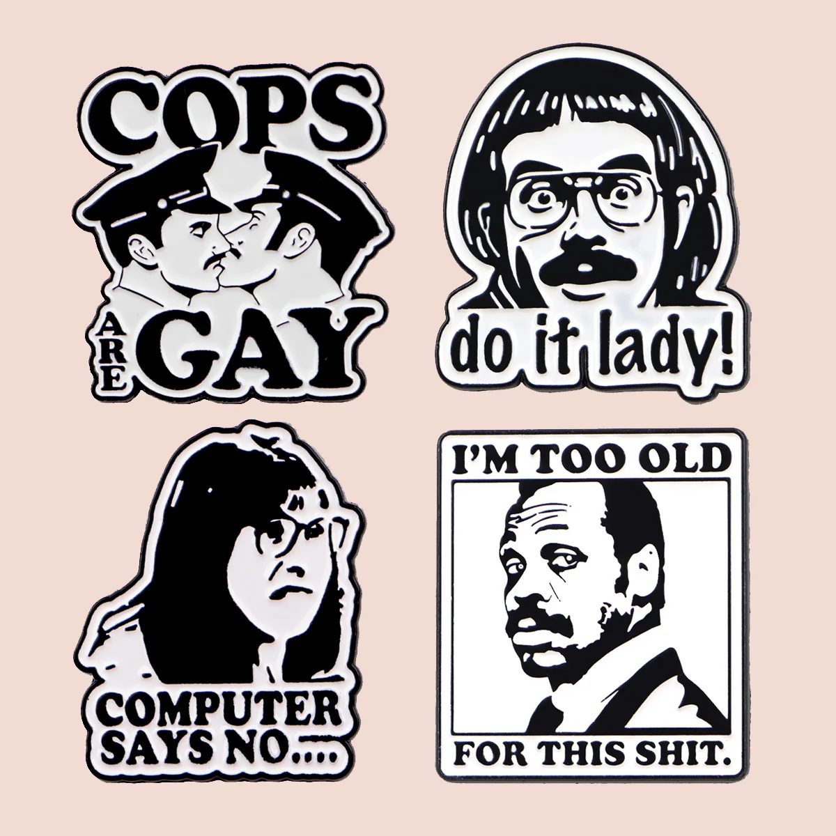 

4pcs/set Men Quotes Enamel Pin Black and White Brooches For Lapel Pins Badge on Backpack Cloths Accessories Fashion Jewelry Gift