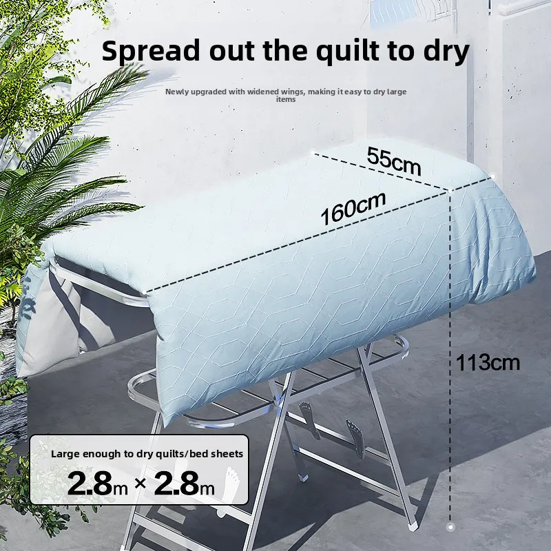 ราวตากผ้า ราวตากผ้าแบบพับได้สำหรับระเบียง ราวตากผ้าสแตนเลสแบบตั้งพื้นสำหรับใช้ภายในอาคาร