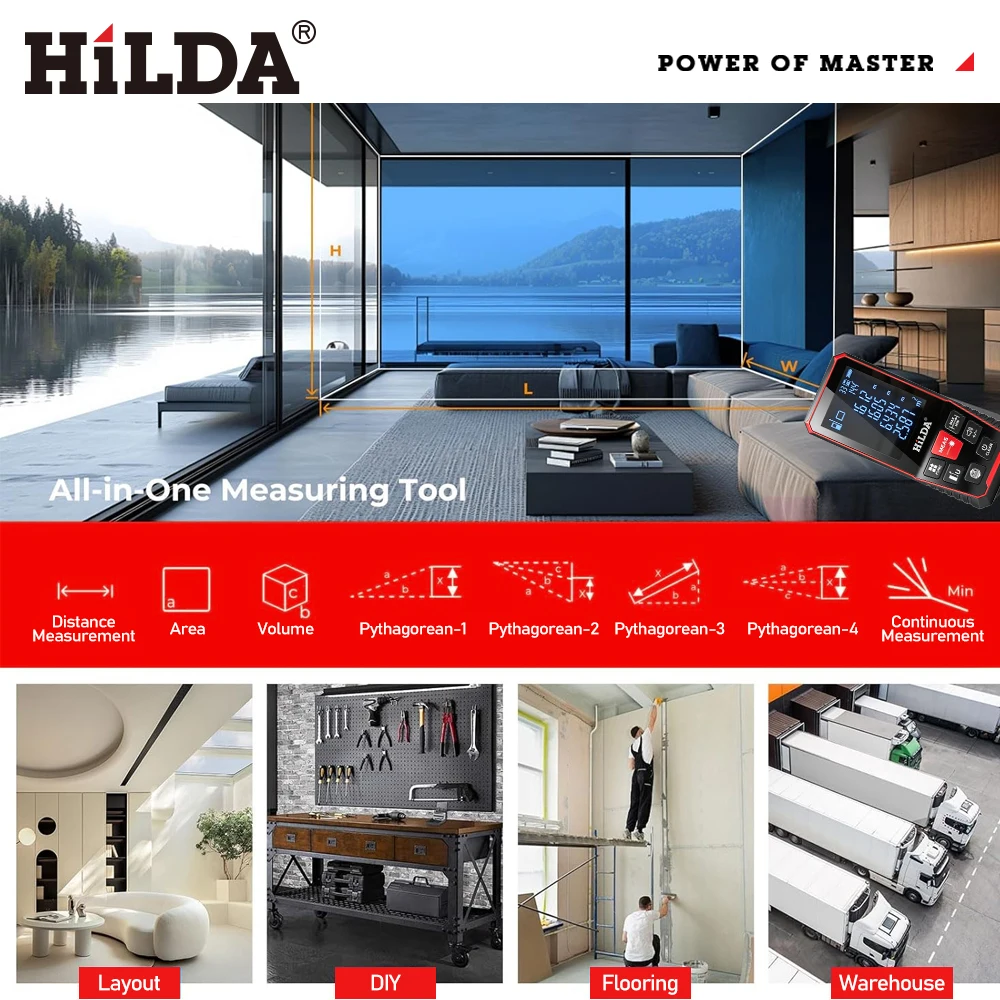 HILDA Laser Distance 50M/100M/120M Rangefinder Profesional Meter Laser Range Finder Ruler Test Tool