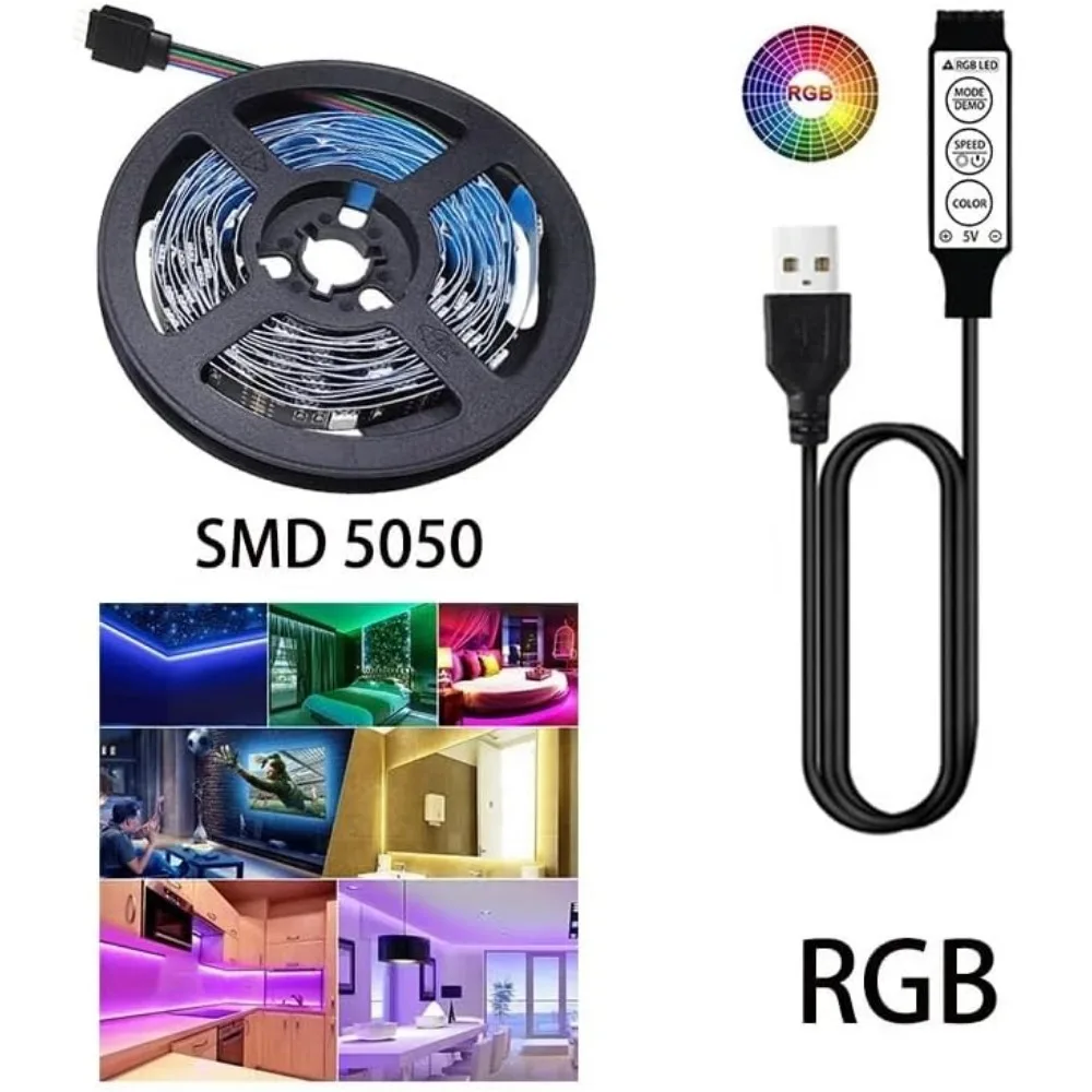 Luz de fundo de TV LED, luz de tira LED USB, kit de faixa de luz LED multicolorida RGB 18 LED para iluminação de viés de TV/PC/laptop (3,28 pés)