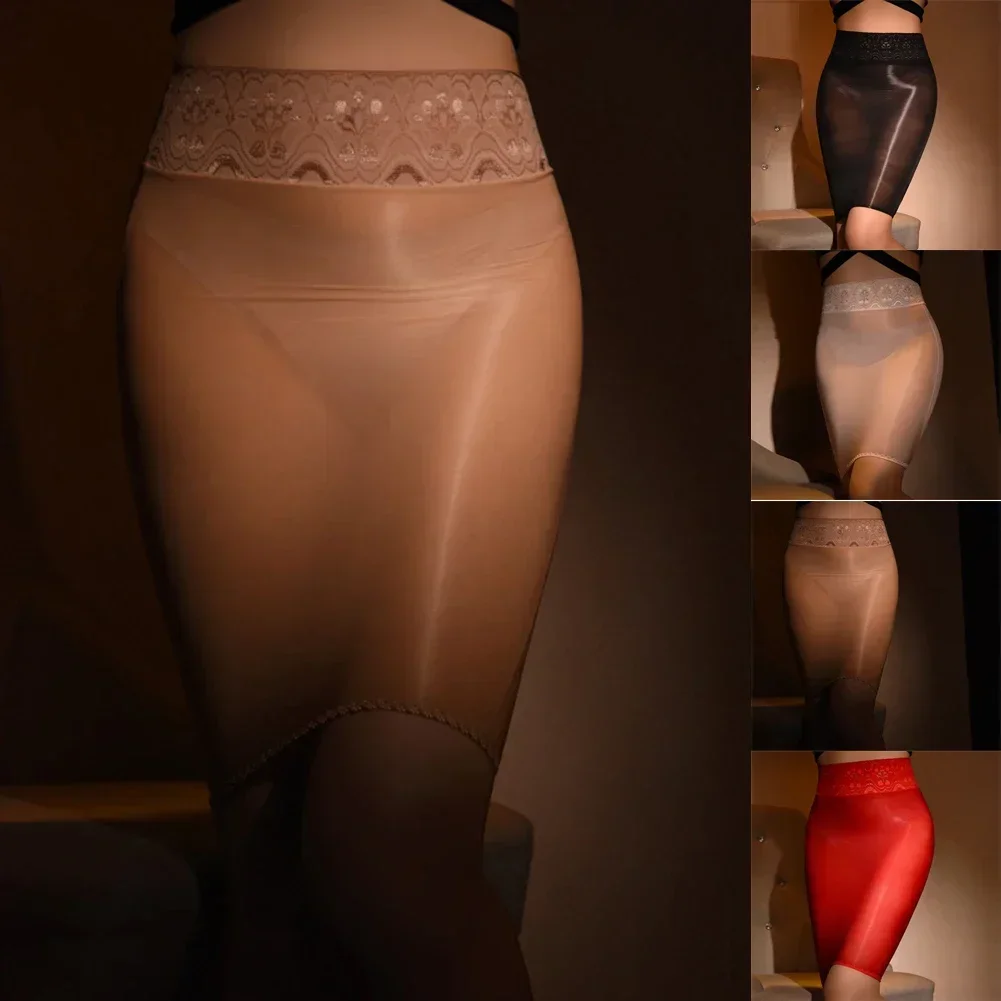 女性のセクシーな透明オイルシニーミニスカートショートボディコンイブニングパーティークラブウェアストレッチタイトスカートドレス女性服