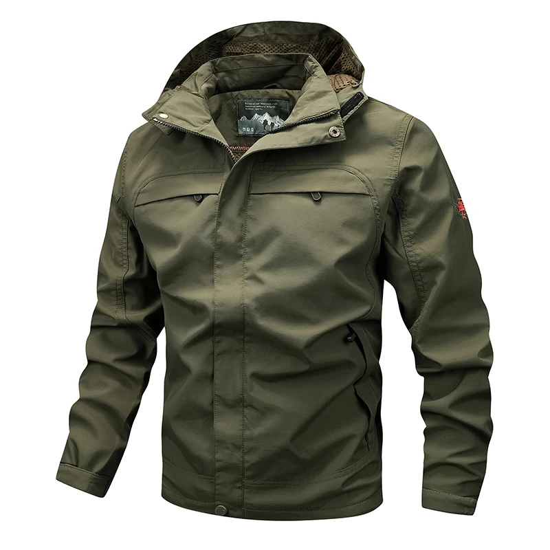 New Comfortable Removable Hooded Multiple Pockets Tops Man Spring Autumn Leisure Outdoors Quick Drying Loose Coat Jacket Man