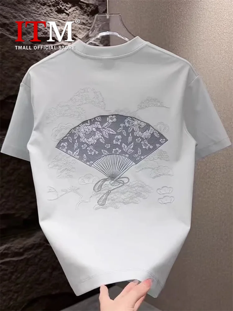 New Chinese Style National Style Embroidery Round Neck Short Sleeve T-Shirt Men's 2025 New Summer Youth Trendy Half Sleeve Top