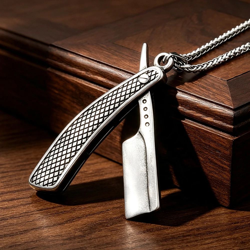 Stainless Steel Barber Shears Razor Pendant Necklace Men Women Vintage Salon Career Memorial Amulet Jewelry Gift Dropshipping