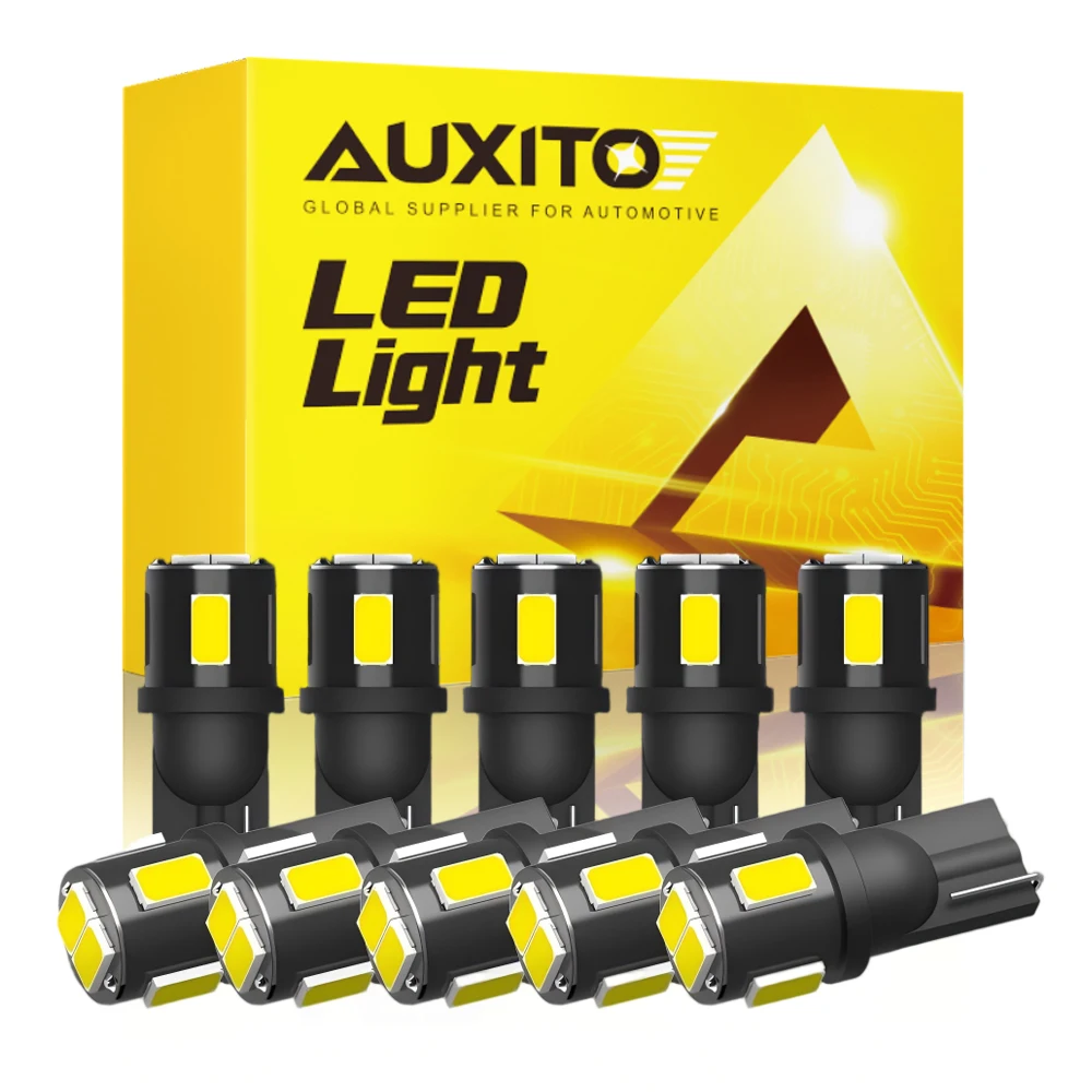 AUXITO 10Pcs T10 LED W5W 194 168 LED Car Side Interior Lights 12V Super Bright Bulb Auto White 6000K Parking Marker Dome Lamps