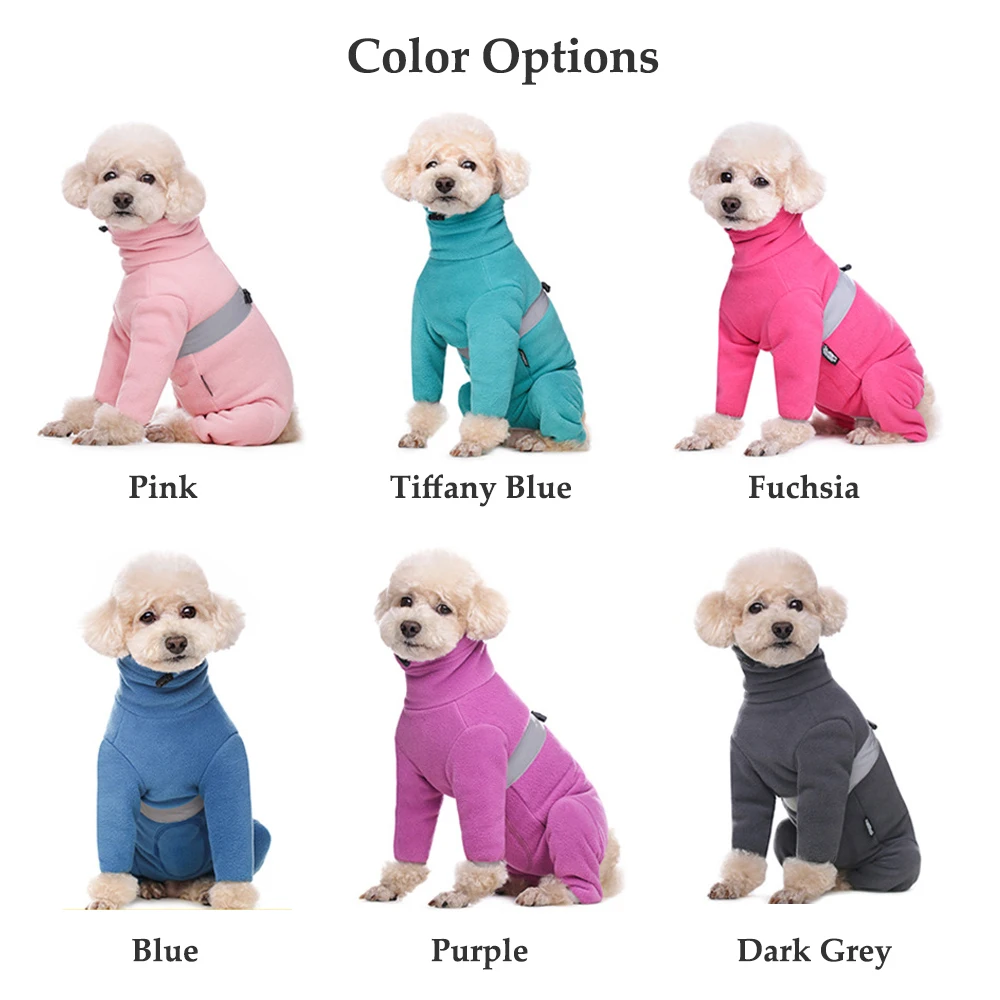 Fleece Dog Pajamas for Small Dogs Thicken Polar Fleece Windproof Winter Dog Coat Reflective Zip-Up Puppy Outfit Cuttable Belly