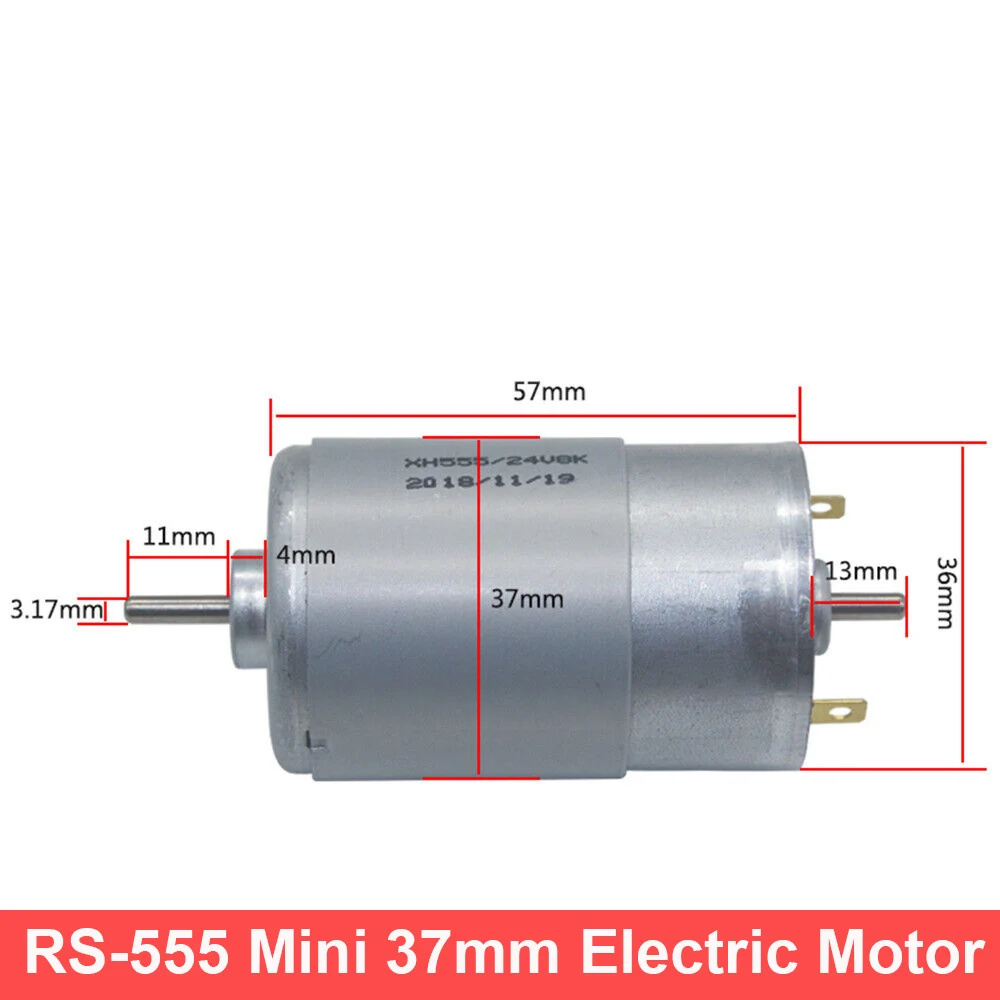 RS-555 Micro 37mm Electric Motor 12V~24V 8000RPM Low Speed Mini DC Engine Double Dual 3.17mm Shaft Axis