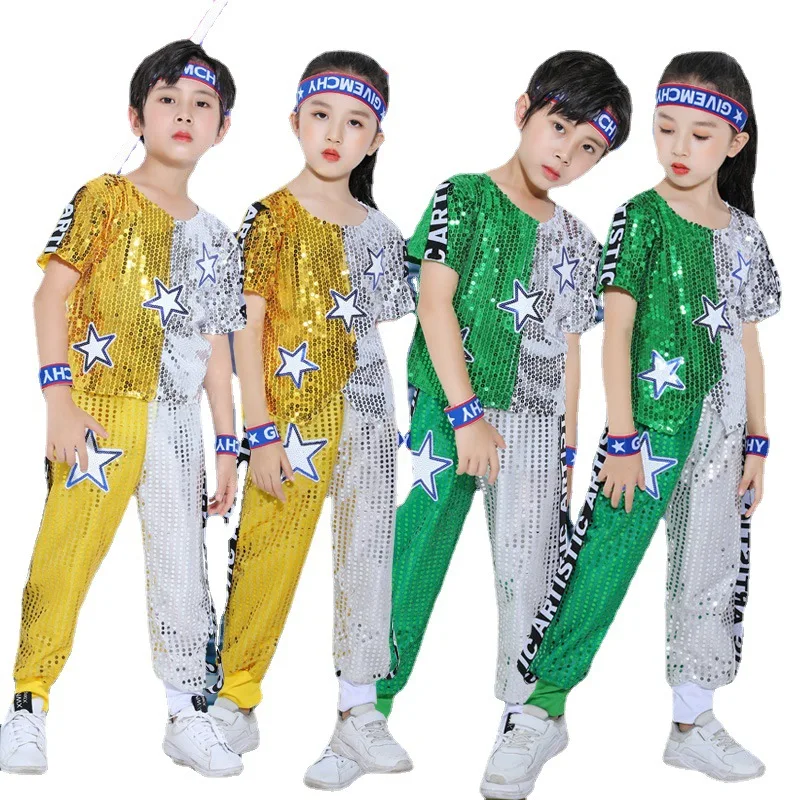 Children\'s performance costumes, sequins, hip-hop street dance sets, modern jazz dance, men\'s and women\'s cheerleading dance, co