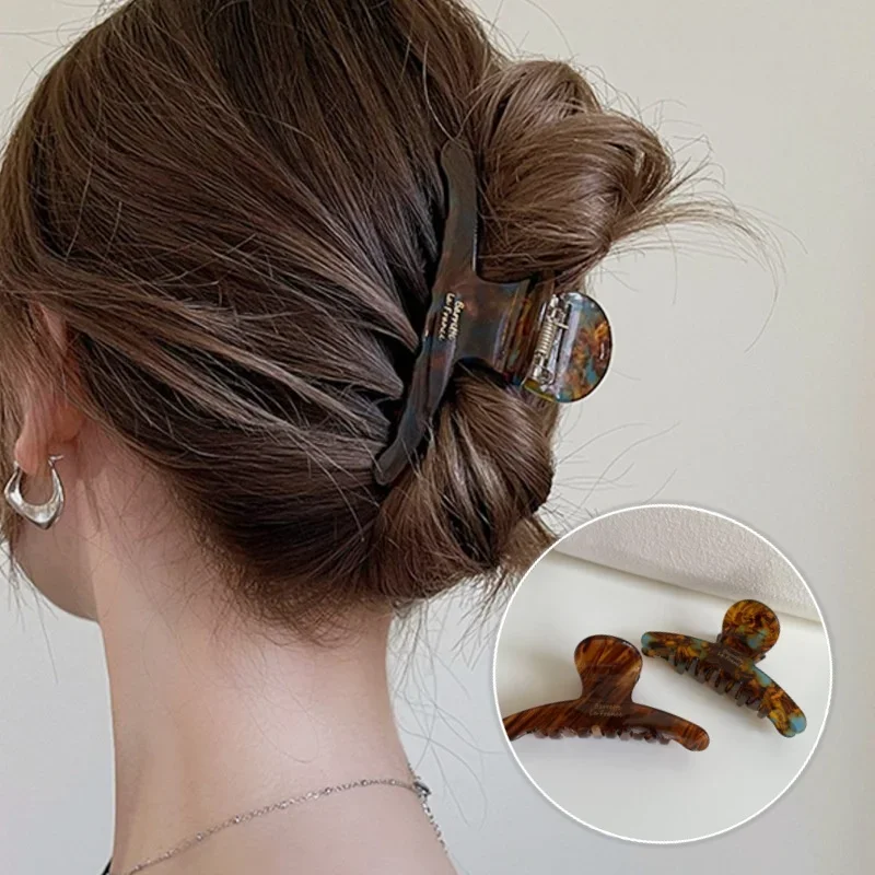 

1PC Fashionable High-End Half-Hair Clip Tea Color Line Pattern Mint Brown Arc Hair Women Geometric Temperament Vintage Hair Clip