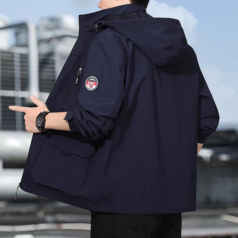 Outdoor Lightweight Waterproof Hooded Jacket Men's Work Windbreaker Spring Autumn Windproof Multi-pocket Military Tactical Coat