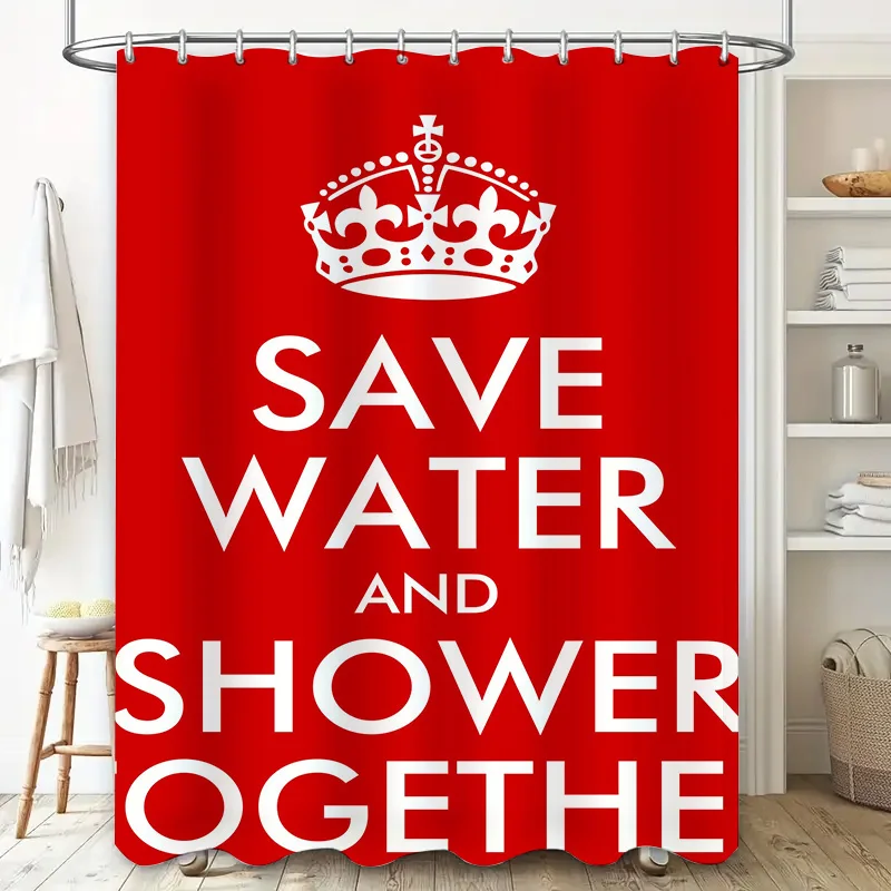 Water-saving shower curtain with white crown design, perfect for bathroom decor A unique way to promote water conservation while
