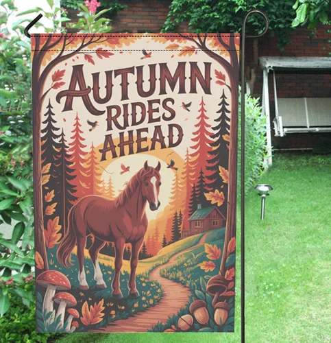 Fall Rustic Cabin Horse Forest  Welcome Home Flag Outdoor Decor Autumn 12 x 18 RRM LLP LLX uui