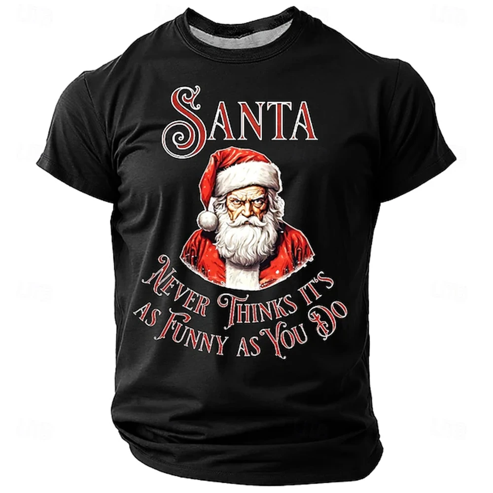 

Футболка с рисунком Санта-Клауса, мужская повседневная классическая футболка с буквенным принтом и коротким рукавом для мужчин, уличные рубашки, топы, футболка большого размера