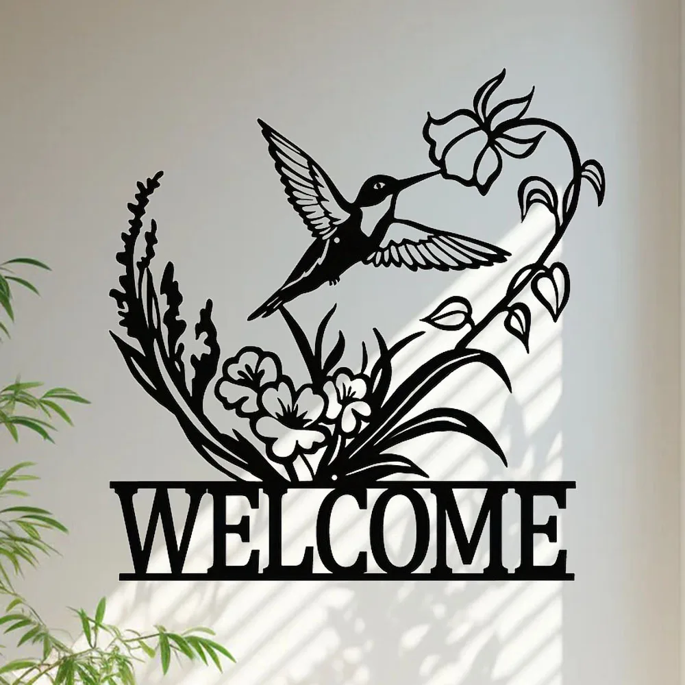 Indoor and Outdoor Minimalist Metal Wall Decorations Owl Butterfly Hummingbird Welcome Signs