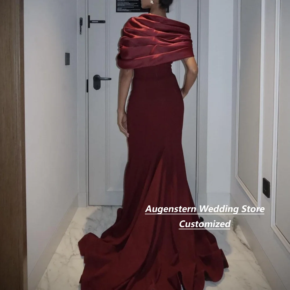 Customized Burgundy Off Shoulder Draped Jersey Mother Of The Bride Gown  Mermaid Dress Long Train Formal Wedding Evening Gown