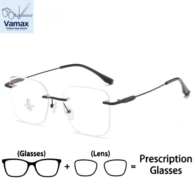 

VAMAX Unframed Rimless Gold Wire Eyeglasses Unisex Prescription Blue Light Block