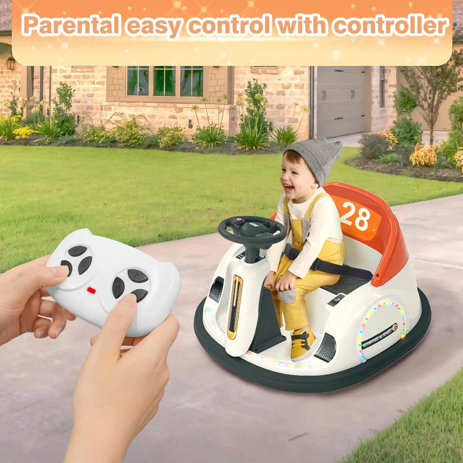 12V Baby Bumper Car Electric Ride On Bumper Car for Kids with Parent Remote Control, 360 Degree Spin, Lights, MP3&UPS, Baby