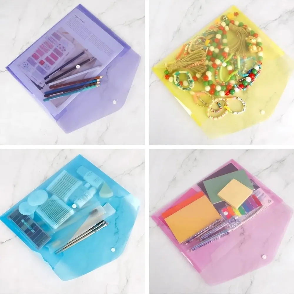

10pcs Reusable A4 Transparent Plastic File Bag Snap Button Waterproof Data Storage Bag Multi-Purpose Papers Organizer