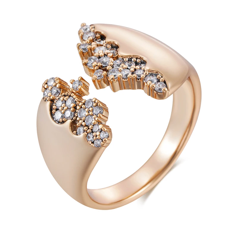 Kinel Unique 585 Rose Gold Color Natural Zircon Big Rings for Women Fashion Modern Geometric Open Ring Party Daily Fine Jewelry