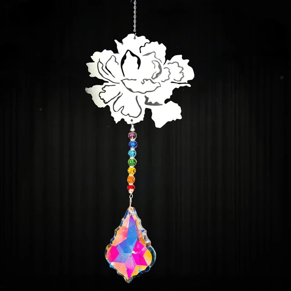 1PC 60MM AB Faced Crystal Pendant Metal Cut Peony Flower Lighting Ornament Suncatcher Curtain Hanging