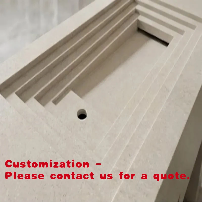 

Customize.Shinestone Minimalist Integrated Bathroom Sink Solid Surface Pedestal Wash Basin Custom Matt Beige Stone Wash Basin