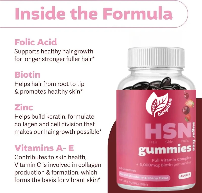 

Biotin Gummies 5000mcg Contain A Full Vitamin Complex That Helps with Hair Growth, Healthy Skin, and Nail Strength -60 Gummies