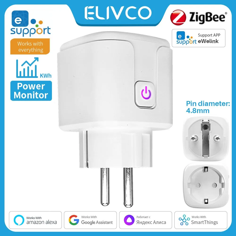 

Умная вилка eWelink Zigbee, пульт дистанционного управления через приложение, с функцией синхронизации/с обратным отсчетом/мониторингом мощности, поддержка Google Assistant/Alexa