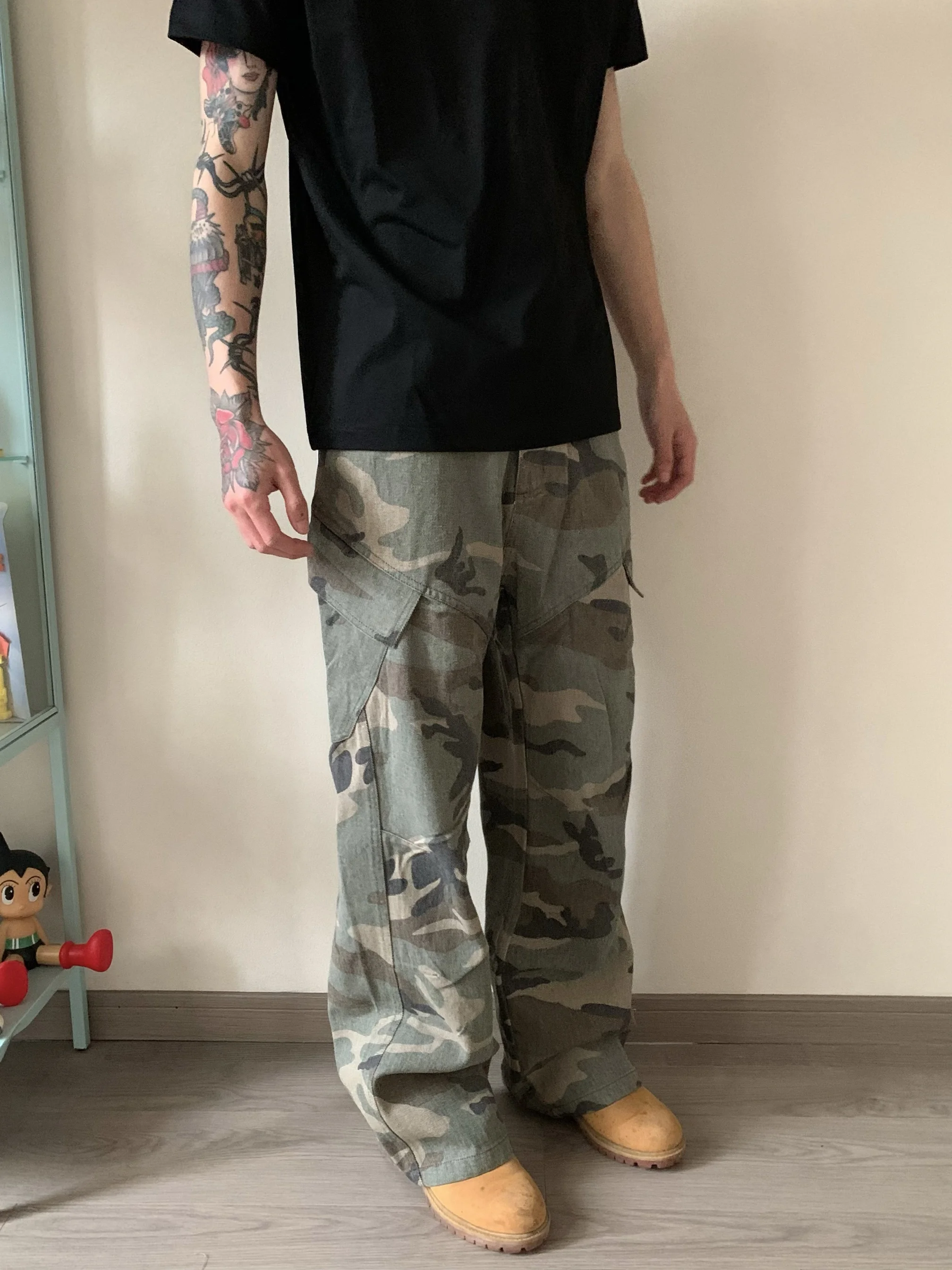 

American Sle Camouflage Work Trousers Loose Straight Leg Casual Long Pants ex No Brand Youthful Spring Summer Faion