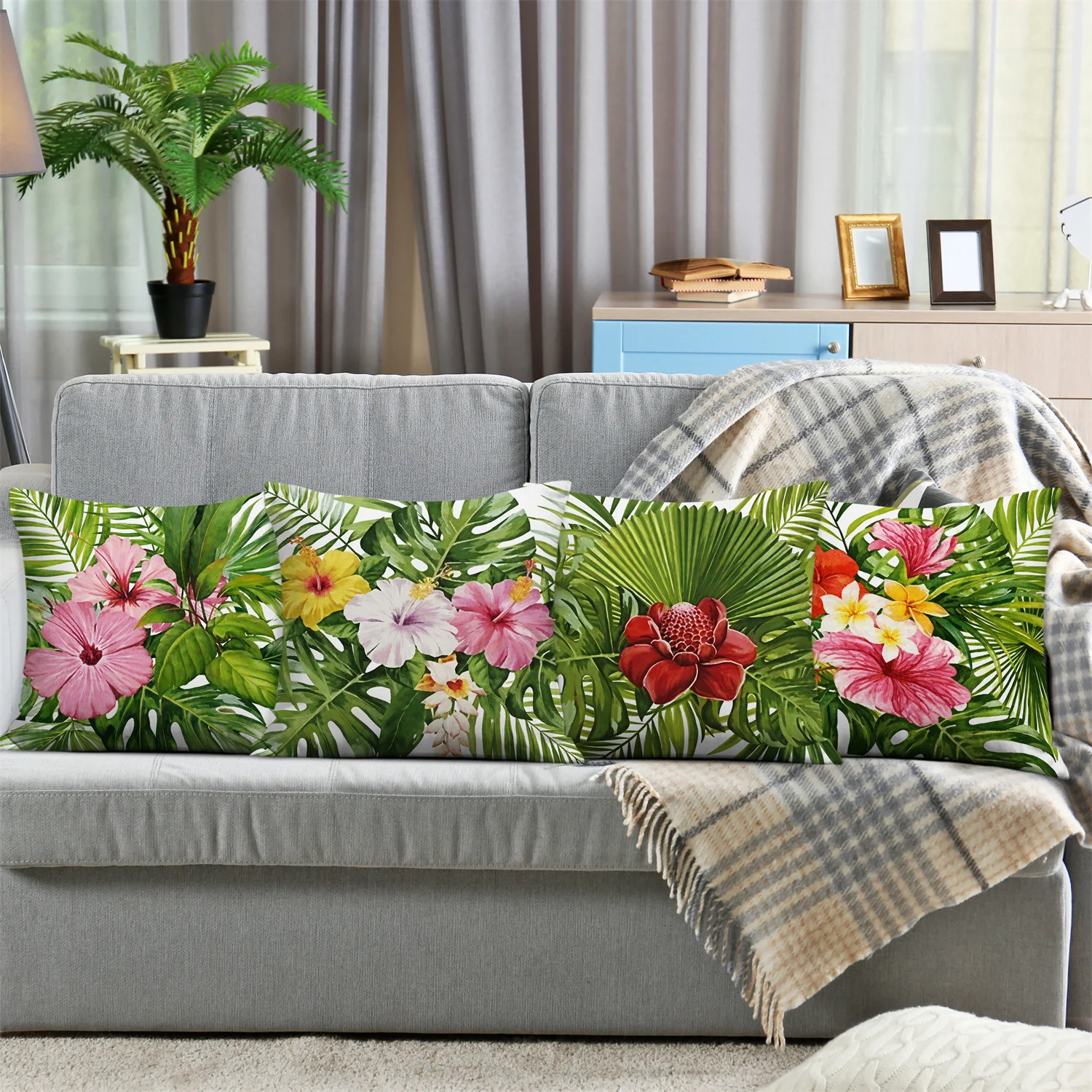 Tropical hibiscus torch flower digital printing pillow cover Short plush Suitable living room bedrooms sofas throw cushion cover