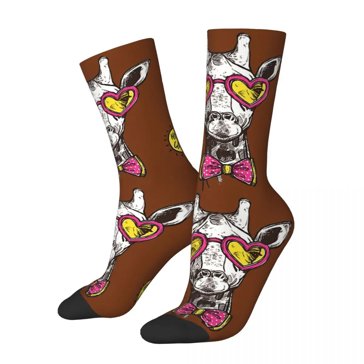 Funny Crazy Sock for Men Giraffi Hip Hop Vintage Giraffe Happy Seamless Pattern Printed Boys Crew compression Sock Novelty Gift