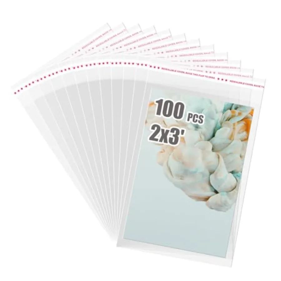 

Самоклеящиеся целлофановые пакеты Egofine, 100 шт., 2x3 дюйма, прозрачные, многоразовые, для хранения, для повседневного использования