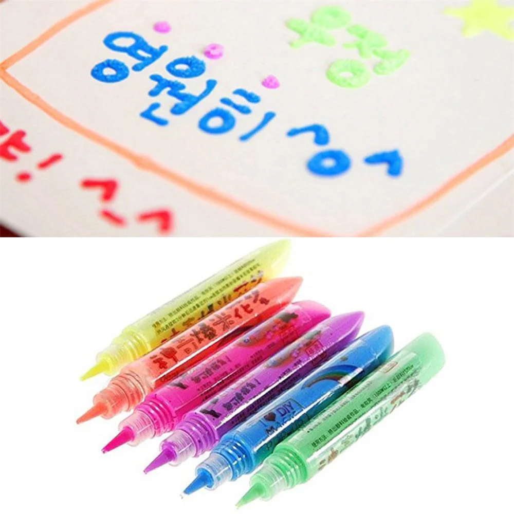 6 Stuks Magie Popcorn Pennen Gezwollen Verf Bubble Pen Voor Wenskaarten Kinderen 3d Kunst Pennen Kid School Briefpapier