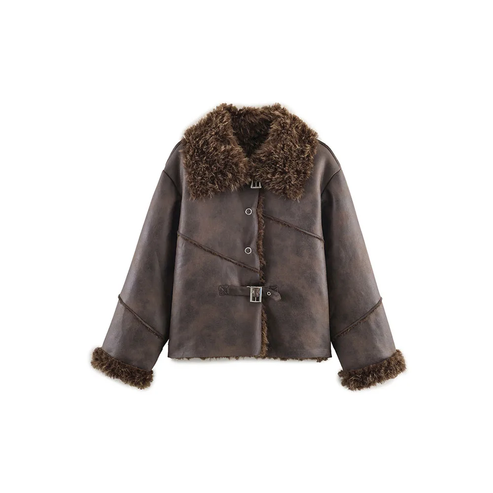 

Autumn new women's clothing fashion simple and versatile fur integrated thick coat