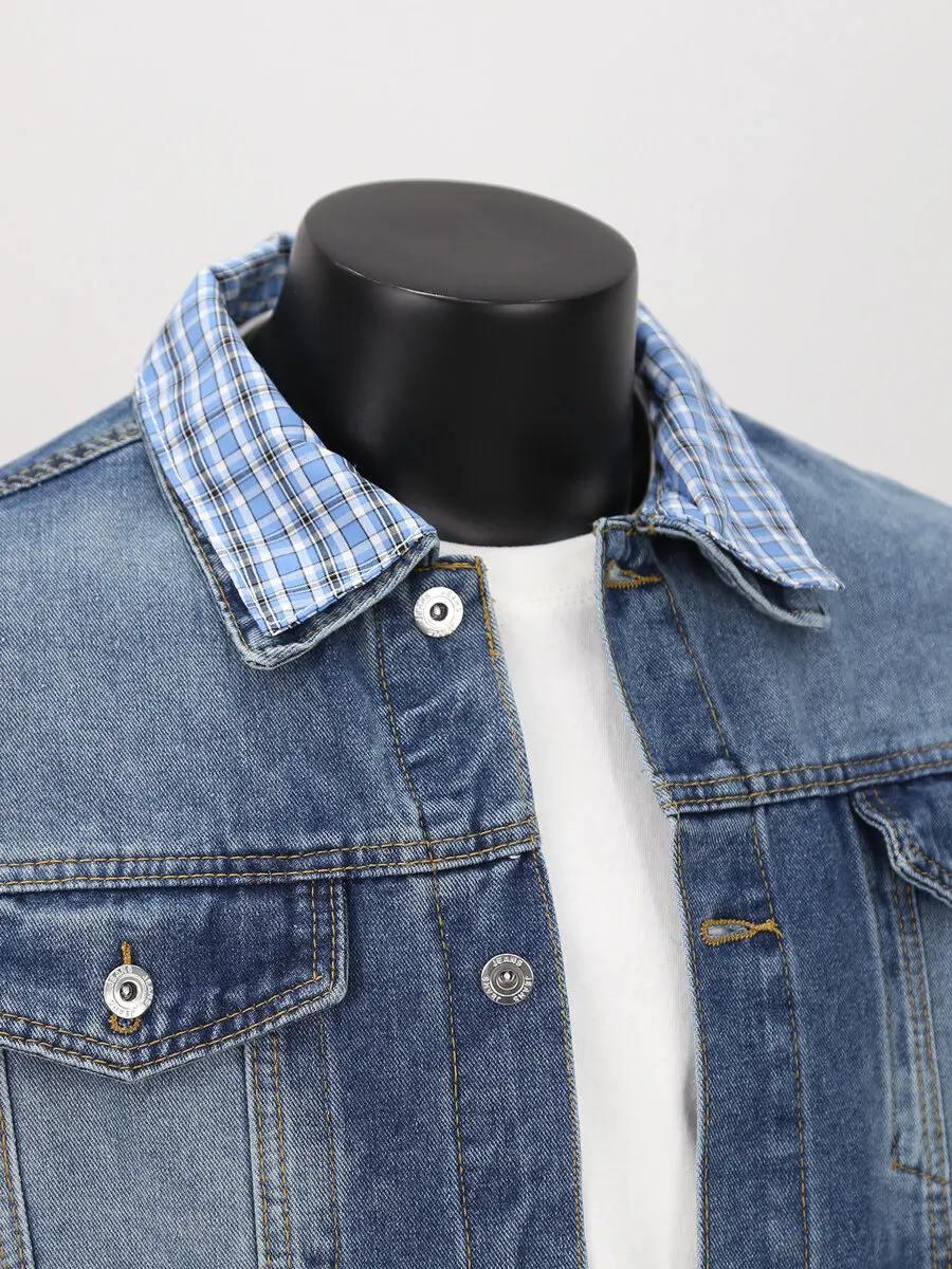 

Двухслойные джинсы с воротником Jaet Свободная рабочая одежда Пальто для мужчин и женщин High Street Faion Брендовые повседневные молодежные джинсы Jaet