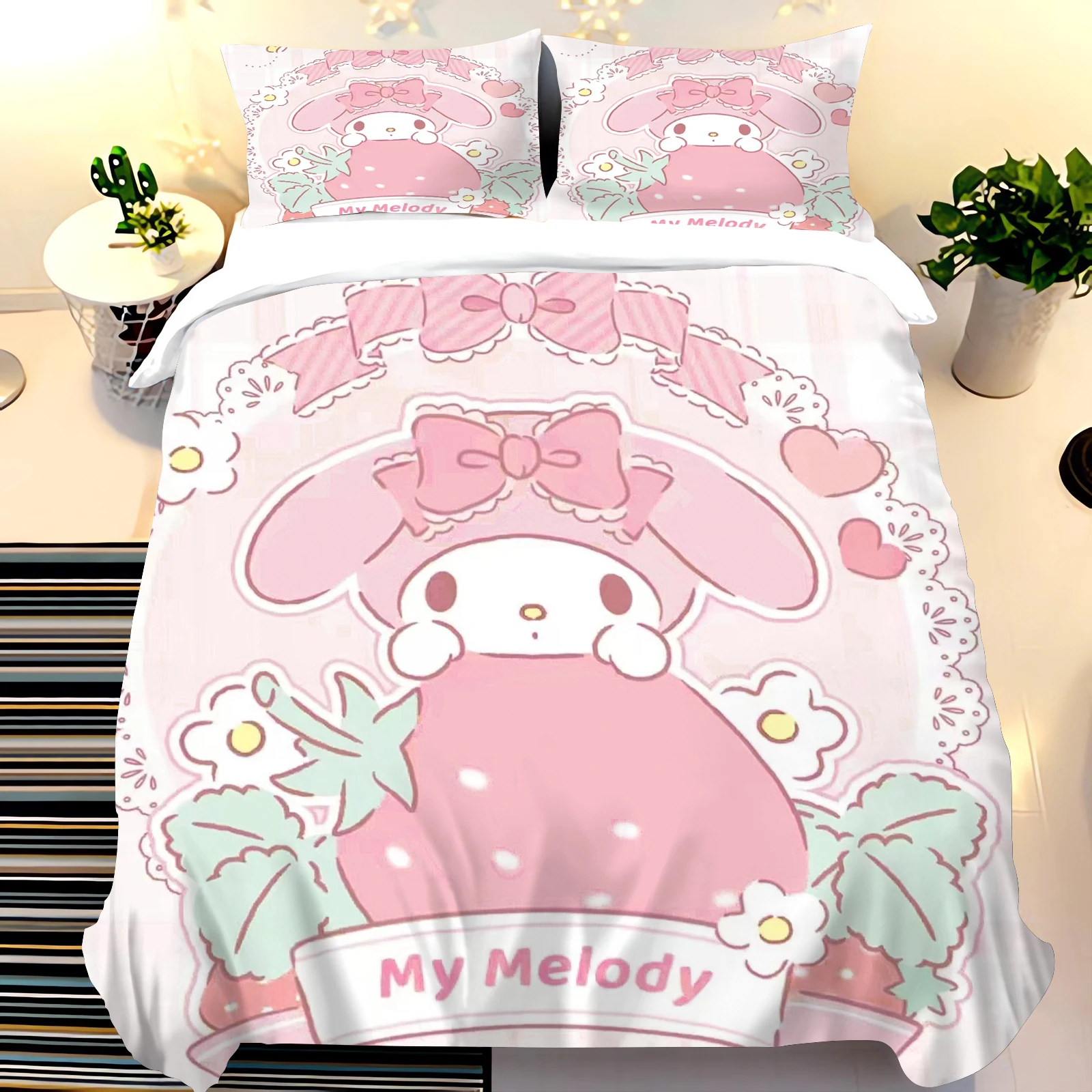 

Melody Sanrio Cartoon Anime Quilt Duvet Cover Set Comforter King Size Bedding Grade A Printed Queen Twin Children