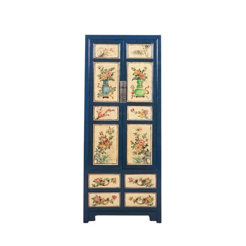 Chinese solid wood painted wardrobe retro bedroom durable locker living room decorative cabinet oversized storage cabinet