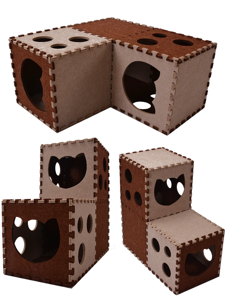 Double Layer Cat Tunnel Foldable Felt Cat Scratcher Board Casual Comfort Pet Litter Duplex House for Interactive Cat Play