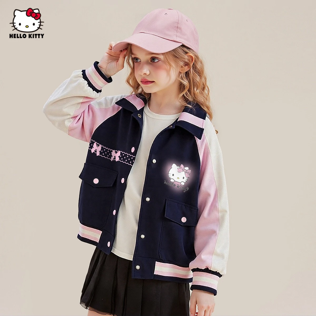 

Sanrio Girl Fashion Coat Kuromi 2025 Autumn New Model Hello Kitty Sports Baseball Uniform Cute Cartoon Loose Leisure Girl Gift
