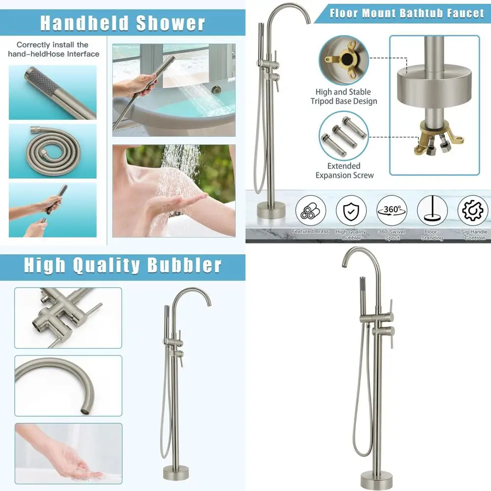 

Freestanding Bathtub Faucet with Dual Function 360-Degree Rotating Spray and Handheld Shower (Brushed Nickel)